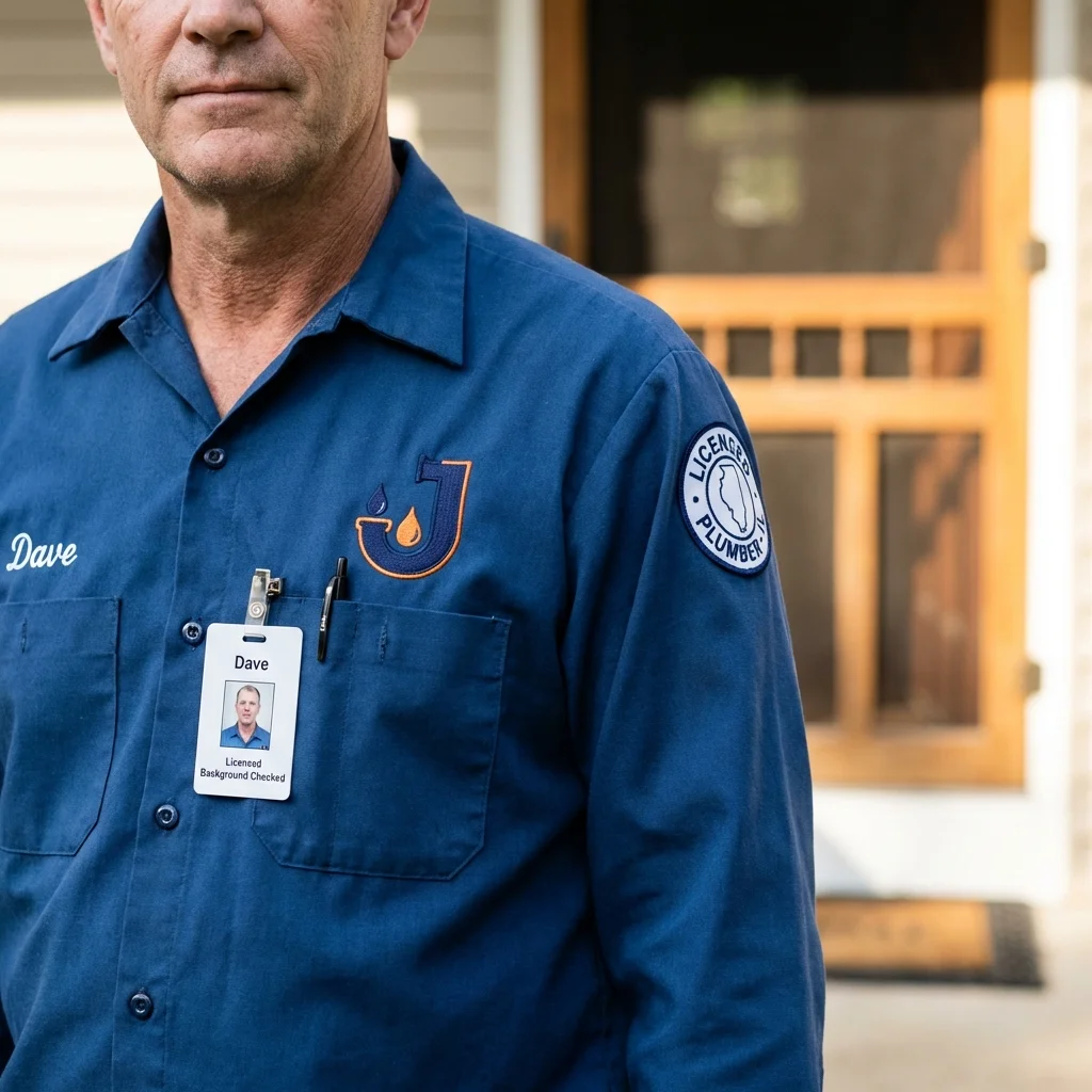 Licensed plumber showing ID badge in Crosby, TX