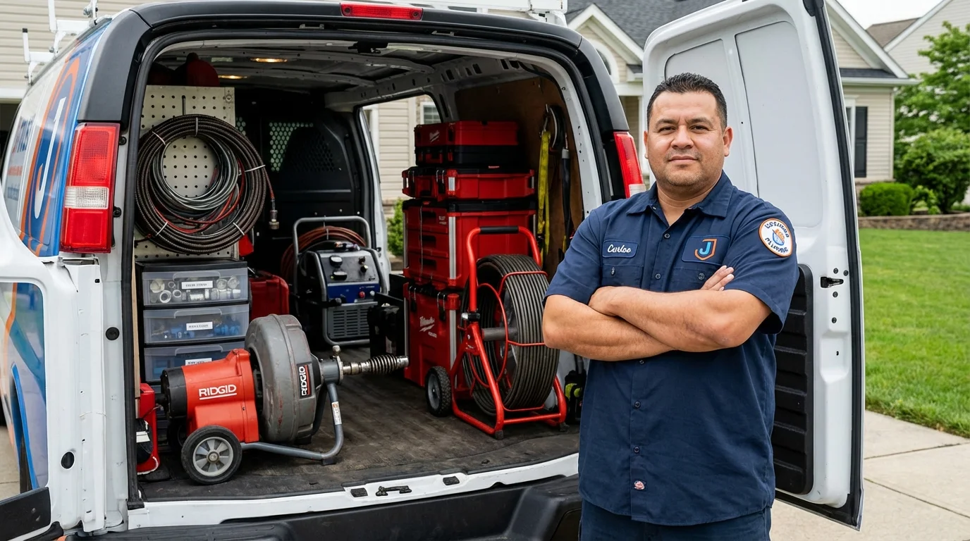 Professional drain cleaning equipment and Johns Plumbing LLC plumber in Crosby