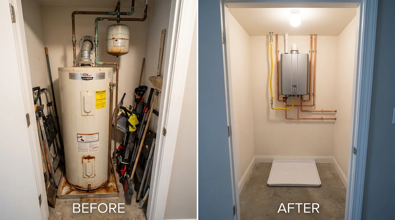 Tank water heater versus wall-mounted tankless unit comparison for Crosby, TX homeowners