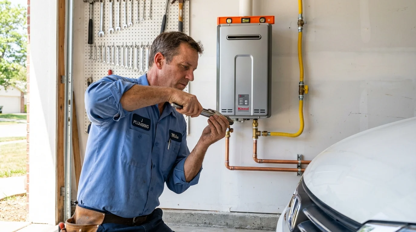 Tankless water heater installation by a Johns Plumbing LLC plumber in Crosby
