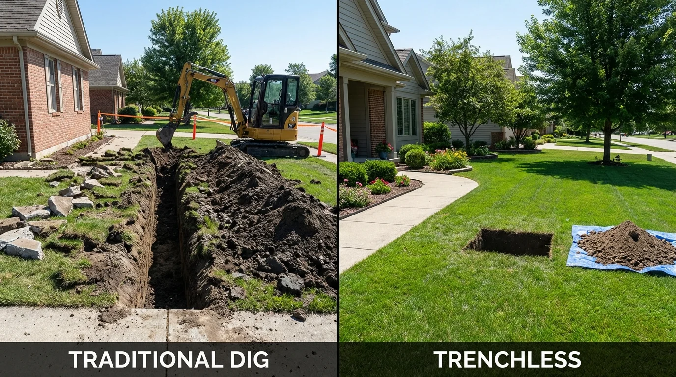 Trenchless sewer repair with minimal yard damage versus traditional excavation in Crosby, TX